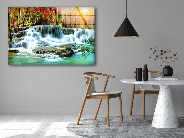 Waterfall in Deep Forest Glass Wall Art glass pictures for Wall, glass prints wall art