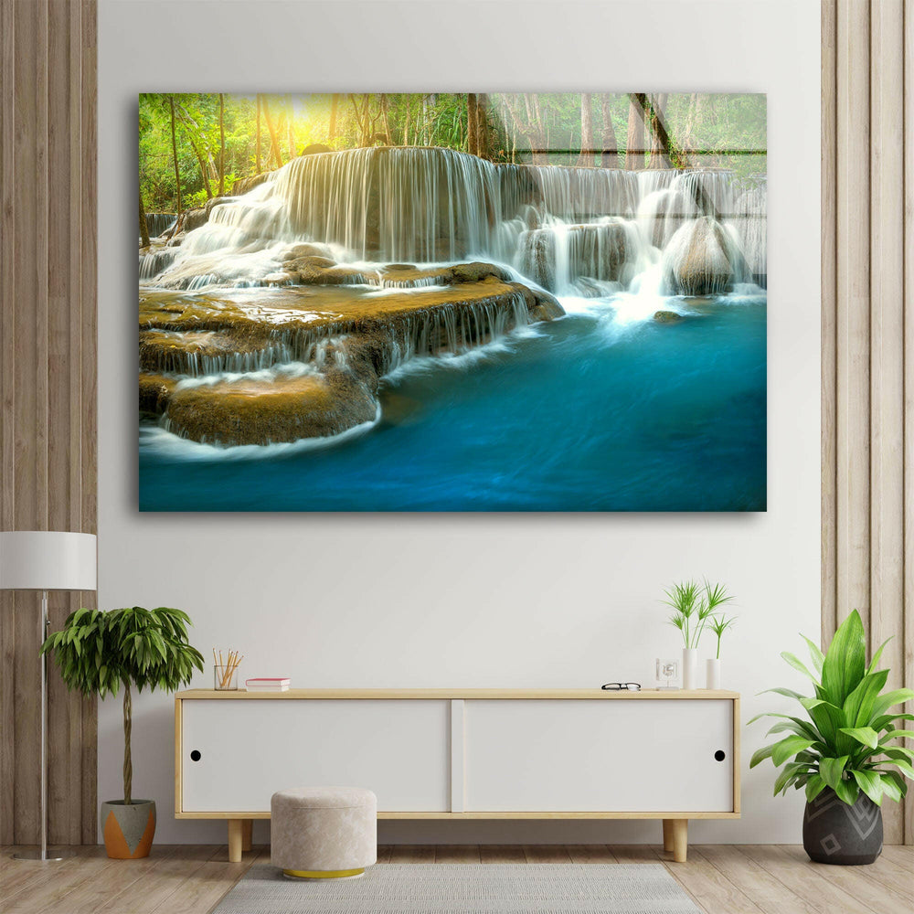 Deep Forest Waterfall Thailand Glass Printing Art