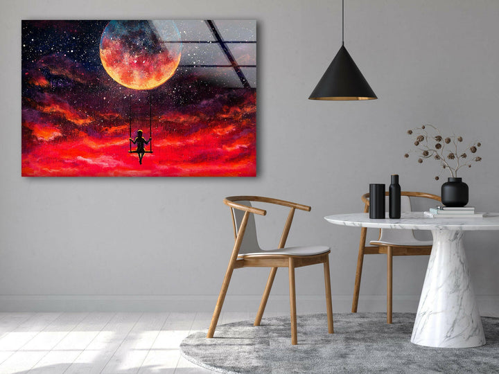 Red Full Moon Glass Art Painting & Cool Art Prints