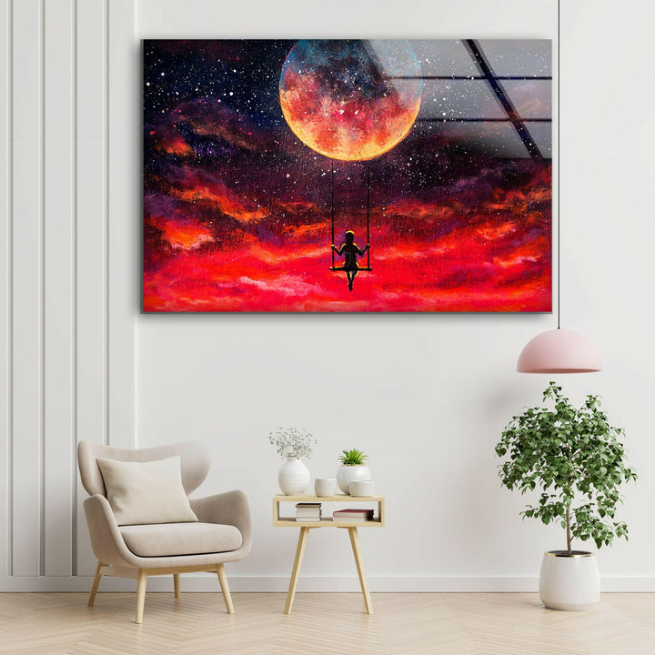 Red Full Moon Glass Print Wall Art & Cool Artwork