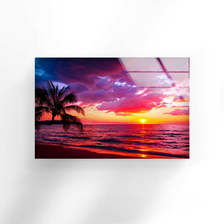 Sunset Red Landscape Glass Wall Art glass image printing, glass prints from photos