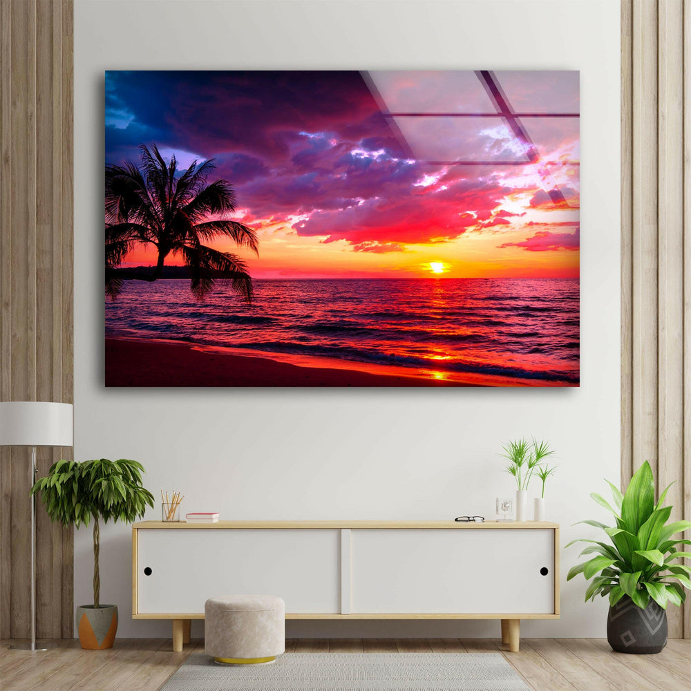 Sunset Red Landscape Glass Wall Art glass photo prints, glass picture prints