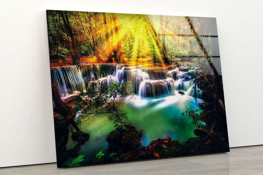 Waterfall Nature Glass Wall Art picture on glass wall art, photos printed on glass