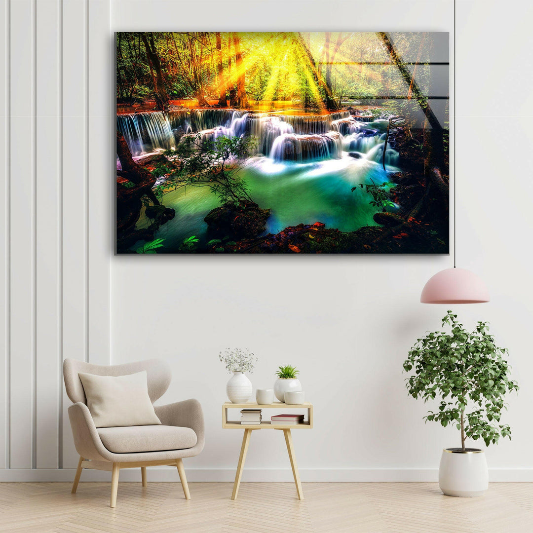 Waterfall Nature Glass Wall Art custom glass pictures, glass art prints