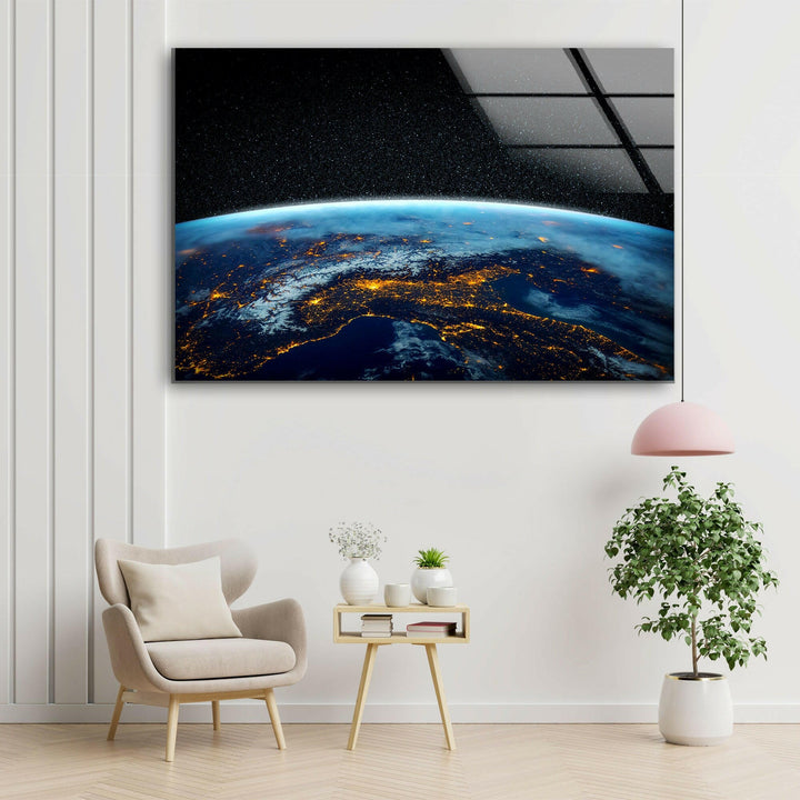 Earth At Night Glass Wall Art, glass photo prints, glass picture prints