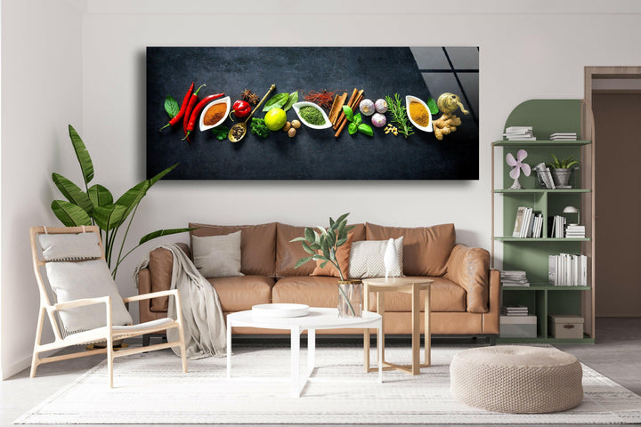 Kitchen Herbs and Spices Glass Wall Art, custom glass photo prints, large glass prints