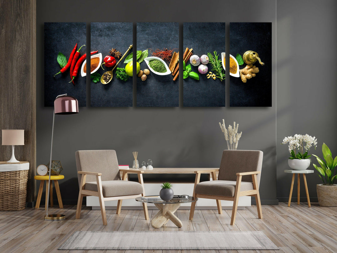 Kitchen Herbs and Spices Glass Wall Art, picture on glass wall art, photos printed on glass