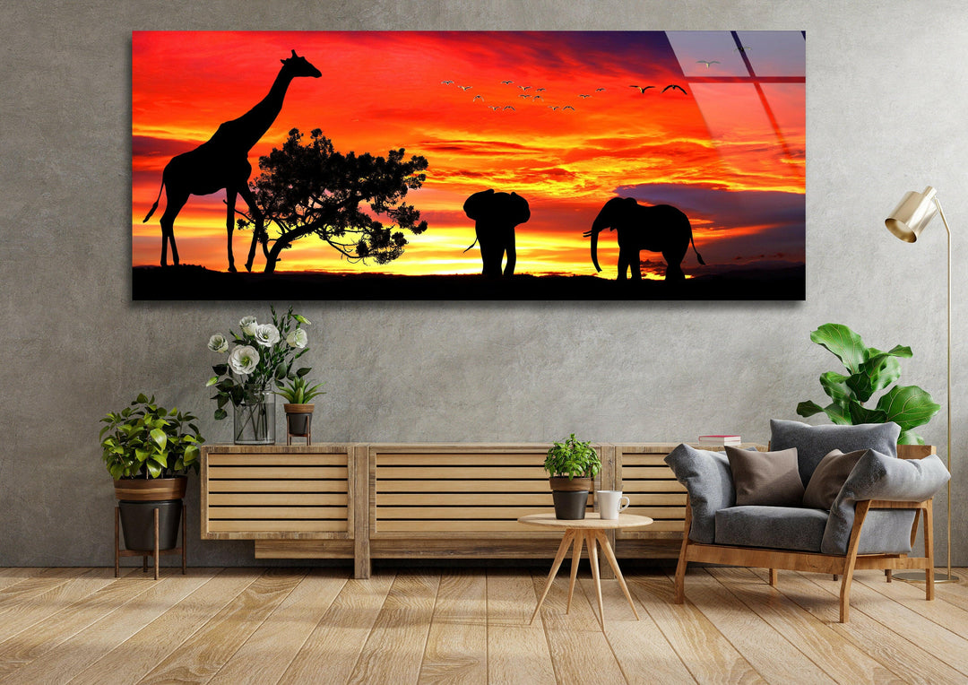 Safari Life, Sunset Glass Wall Art, glass wall decor, glass wall art decor