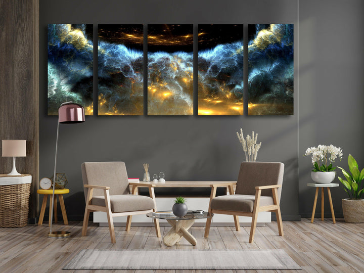 Blue & Black Cloud Abstract Glass Wall Art, glass art painting, glass art for the Wall