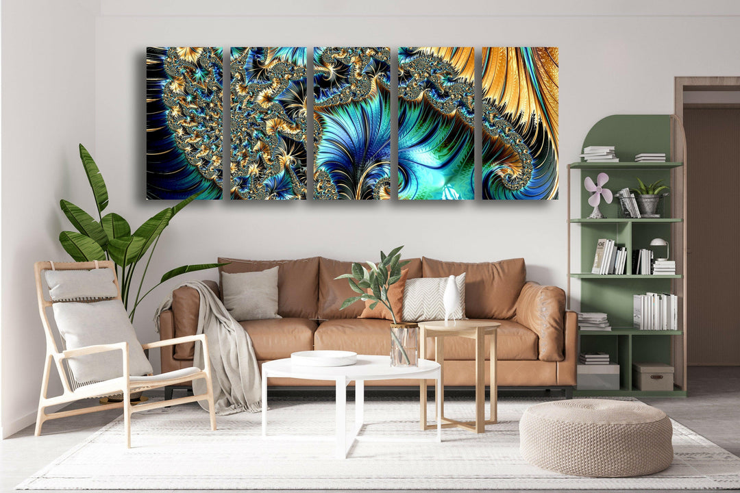 Golden Fractal Panoramic Glass Wall Art picture on glass wall art, photos printed on glass