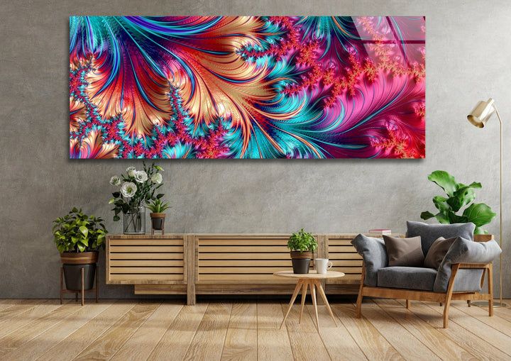 Colored Leafy Fractal Abstract Glass Wall Art, print on glass, glass printed photos