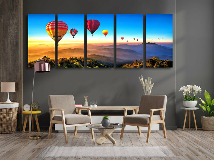 Hot Air Balloon Landscape Glass Wall Art, photo print on glass, prints on glass wall art