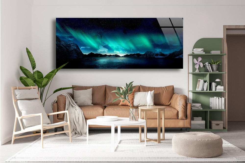 Northern Lights & Lake Landscape Glass Wall Art, art glass wall art, glass wall art pictures