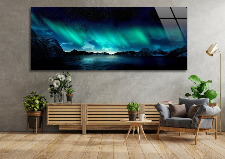 Northern Lights & Lake Landscape Glass Wall Art, glass photo prints, glass picture prints