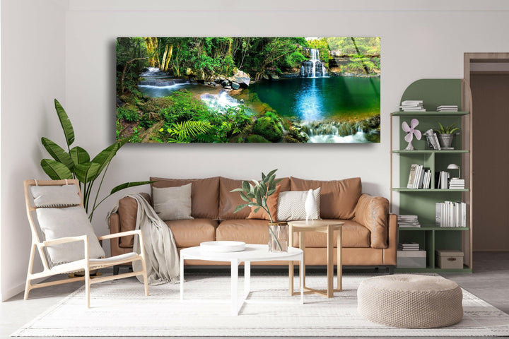 Waterfall Landscape Glass Wall Art, print on glass, glass printed photos