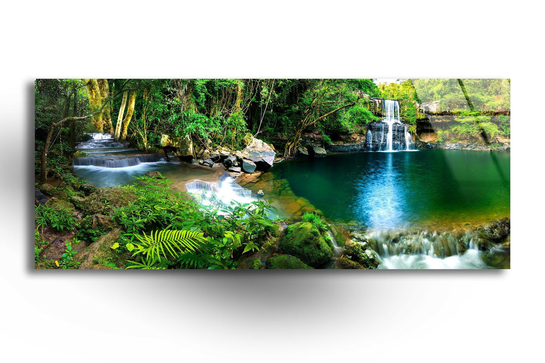 Waterfall Landscape Glass Wall Art, picture on glass wall art, photos printed on glass