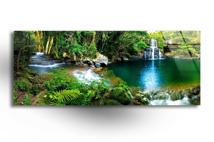 Waterfall Landscape Glass Wall Art, picture on glass wall art, photos printed on glass