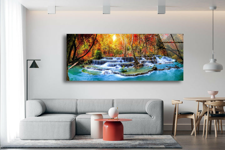 Waterfall, Forest Landscape Glass Wall Art, custom glass photo prints, large glass prints