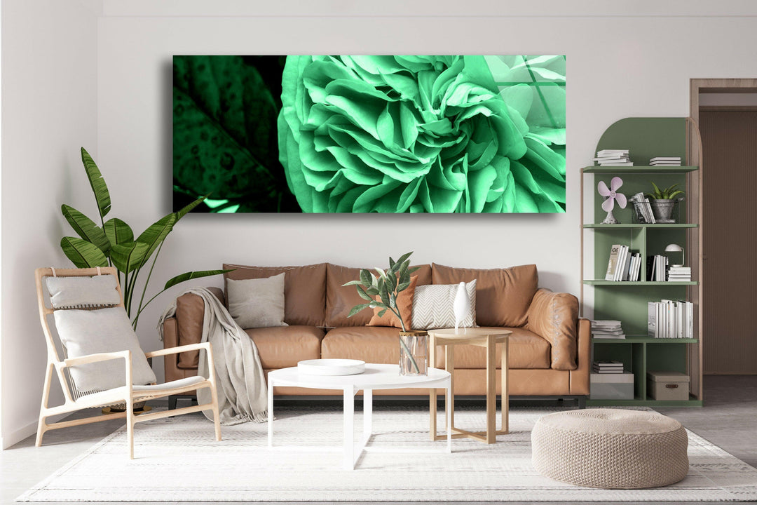 Mint Green Flower Glass Wall Art, glass photo prints, glass picture prints