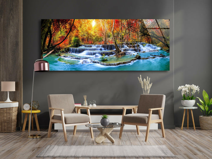 Waterfall, Forest Landscape Glass Wall Art, large glass photo prints, glass wall photos