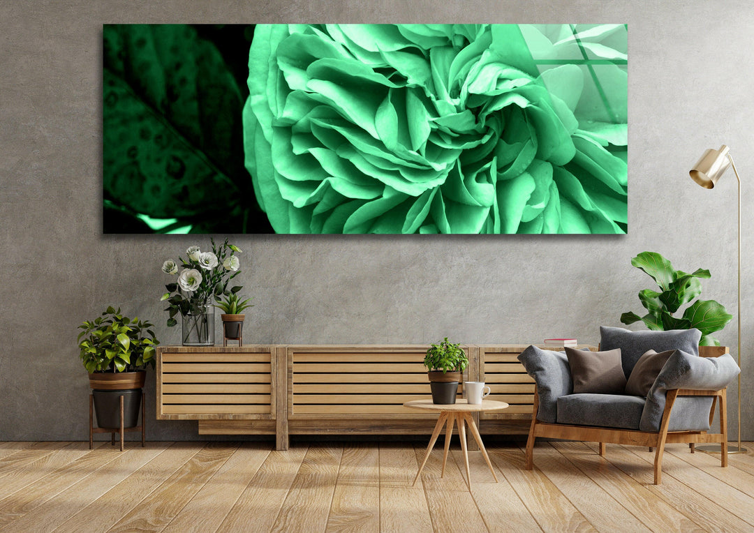 Mint Green Flower Glass Wall Art, glass image printing, glass prints from photos