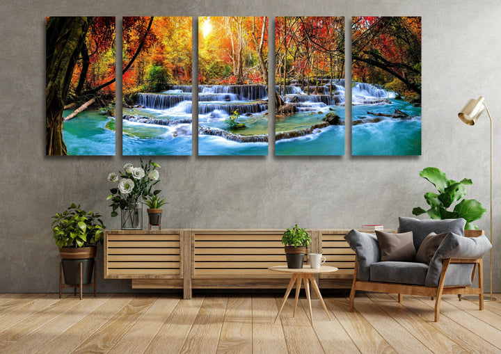 Waterfall, Forest Landscape Glass Wall Art, custom glass pictures, glass art prints