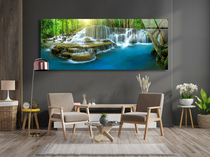 Deep Forest Waterfall Glass Wall Art, glass photo prints, glass picture prints