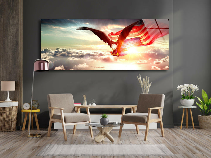 American Flag Eagle Glass Wall Art, large glass photo prints, glass wall photos