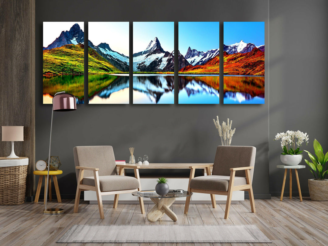 Lake Bachalpsee & Mountain Landscape Glass Wall Art, print on glass, glass printed photos