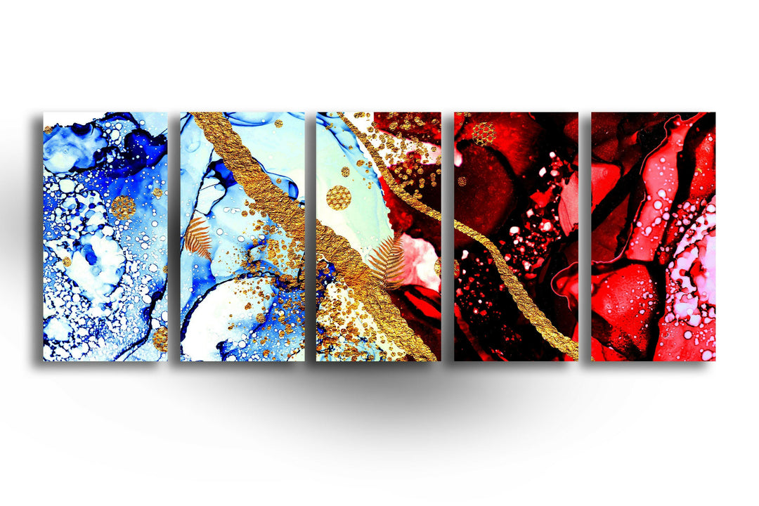 Red & Blue Ink Abstract Glass Wall Art, glass image printing, glass prints from photos