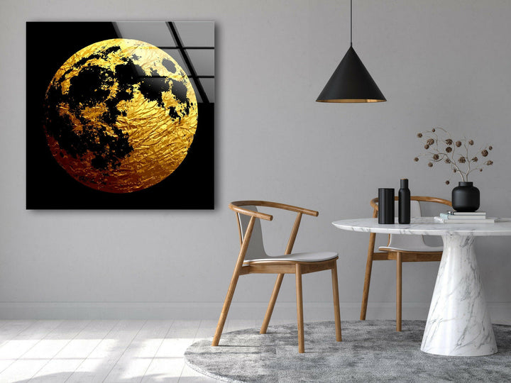 Golden Moon Glass Wall Art, glass art painting, glass art for the Wall