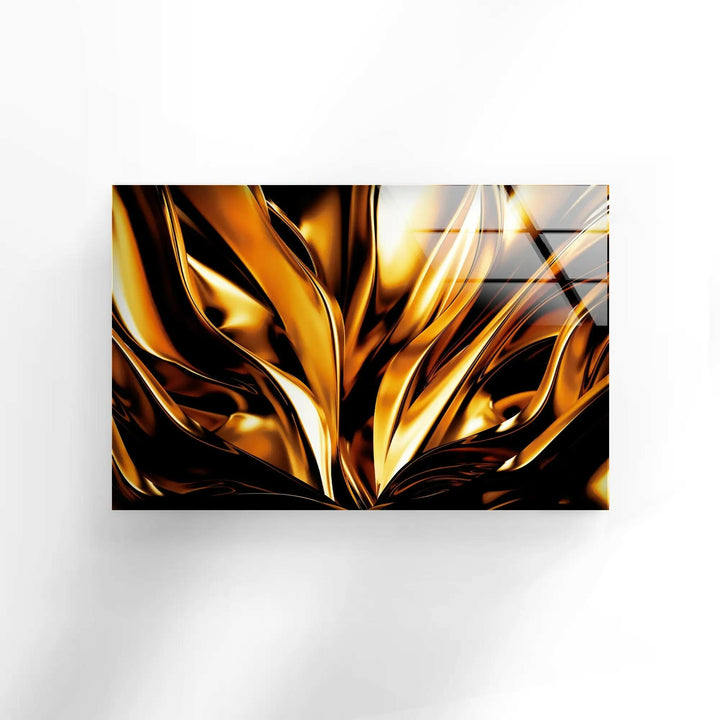 Luxurious Golden Abstract Glass printing Wall Art