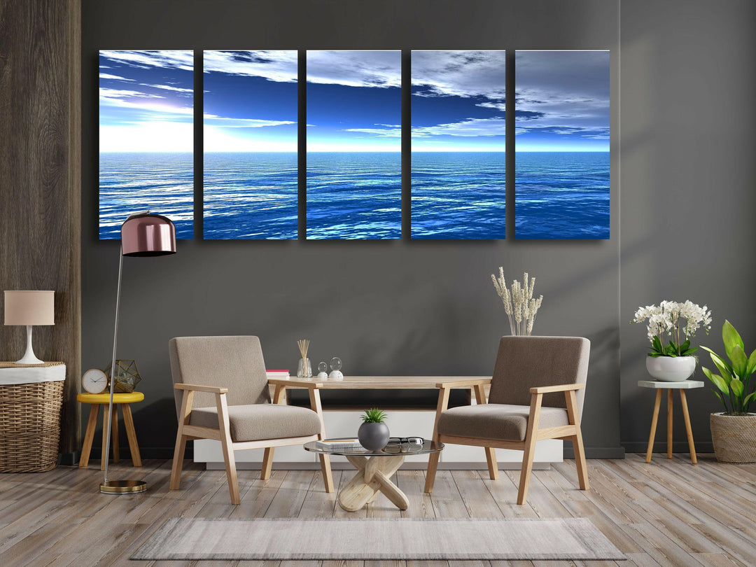 Ocean and Blue Sky Glass Wall Art, print picture on glass, Tempered Glass Wall Art