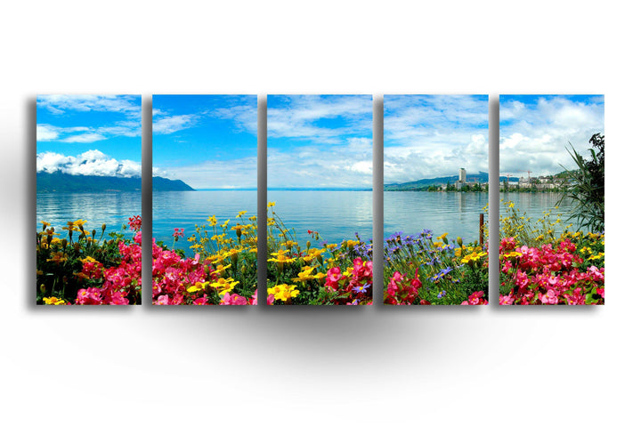 Floral Lake Landscape Glass Wall Art, large glass photo prints, glass wall photos