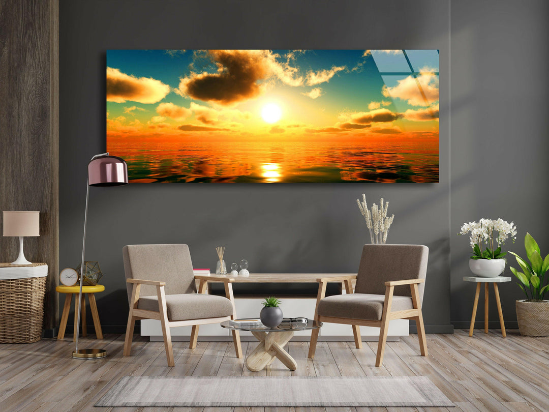 Sunrise At Sea Glass Wall Art, picture on glass wall art, photos printed on glass