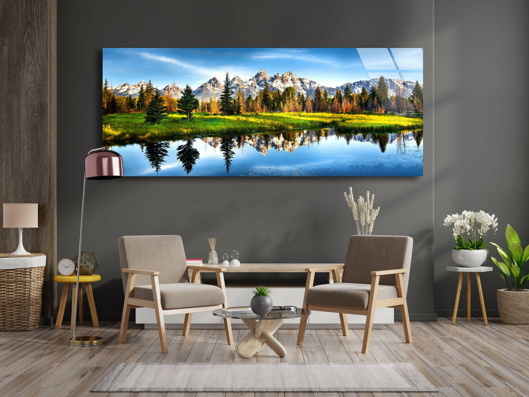 Grand Teton Lake&Nature Landscape Glass Wall Art, glass wall decor, glass wall art decor