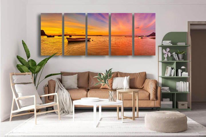 Fishing Boat At Sunset&Sea Glass Wall Art, large glass photo prints, glass wall photos