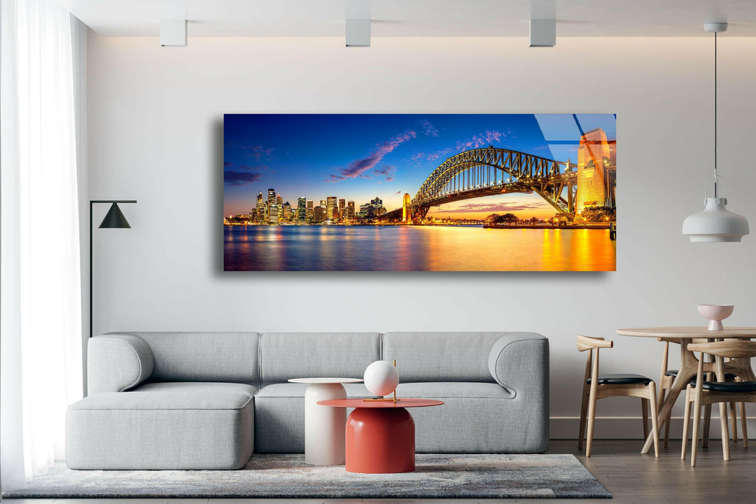 Harbour Bridge Night Cityscape Glass Wall Art, custom glass pictures, glass art prints