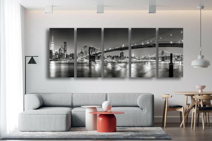 Brooklyn Bridge Black&White Glass Wall Art, print on glass, glass printed photos