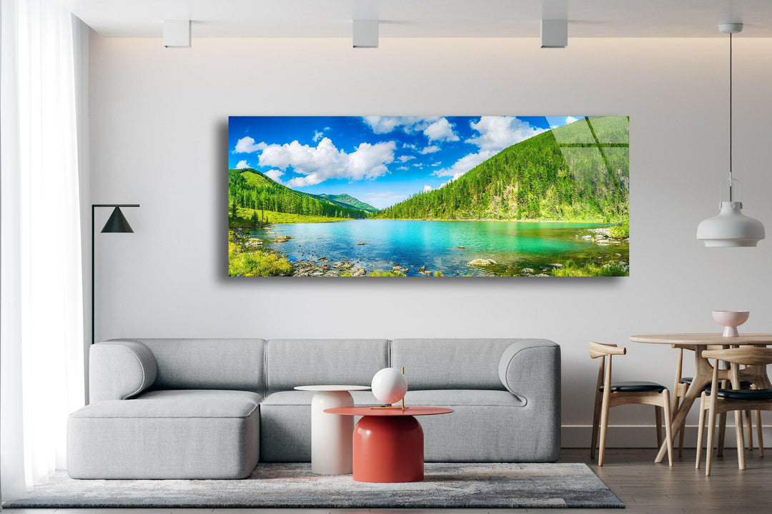 Mountain&Lake Nature Landscape Glass Wall Art, art glass wall art, glass wall art pictures