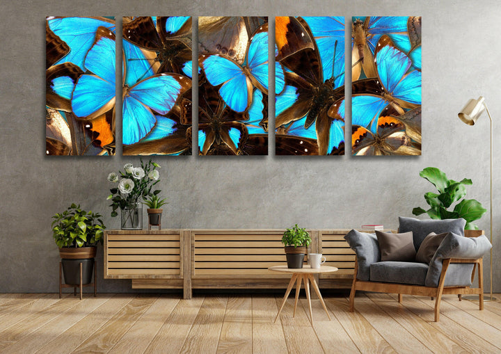 Blue Butterflies Glass Wall Art, glass photo prints, glass picture prints