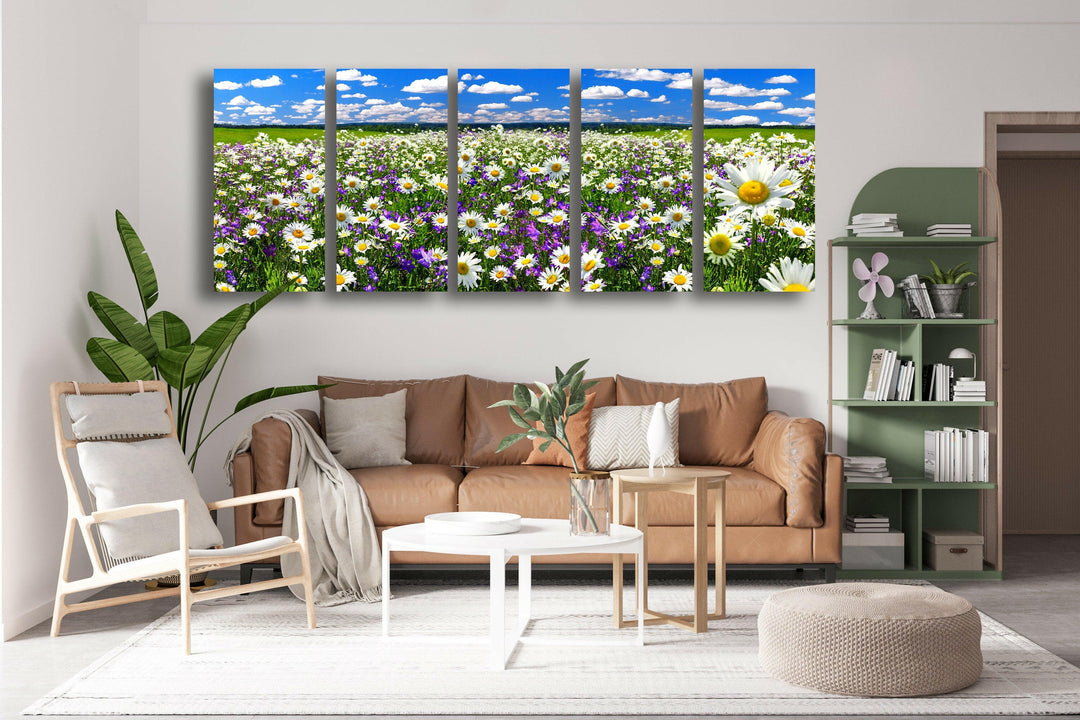 Spring Landscape, Blooming Daisy Glass Wall Art, custom glass pictures, glass art prints