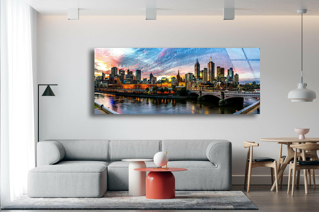 Downtown Melbourne Cityscape Glass Wall Art, glass photo prints, glass picture prints