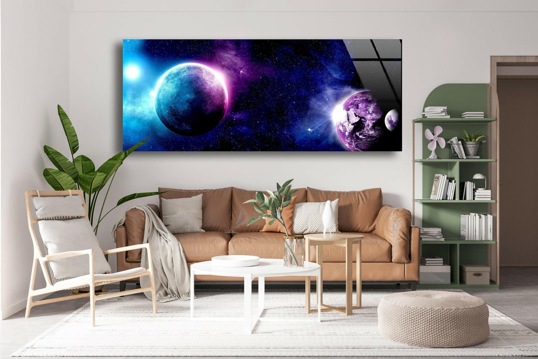 Purple Galaxy, Planets Glass Wall Art, large glass photo prints, glass wall photos