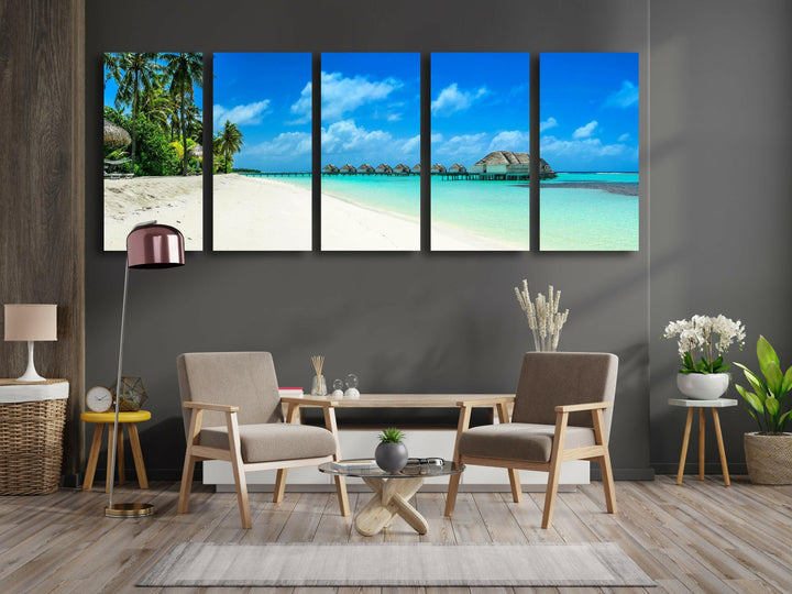 Tropical Beach Landscape Glass Wall Art, glass art painting, glass art for the Wall