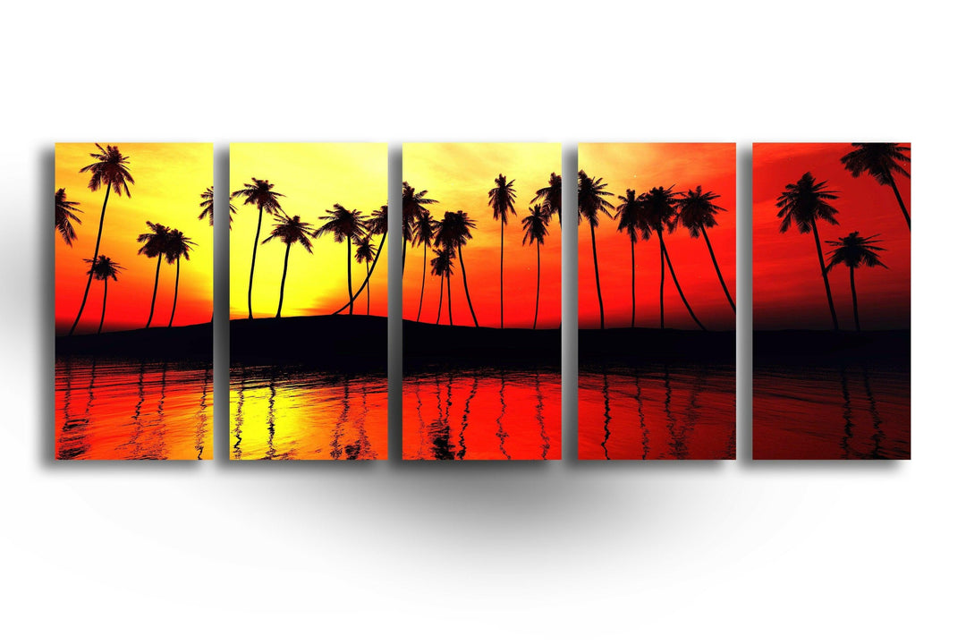 Palm Trees & Sunset Glass Wall Art, glass wall decor, glass wall art decor