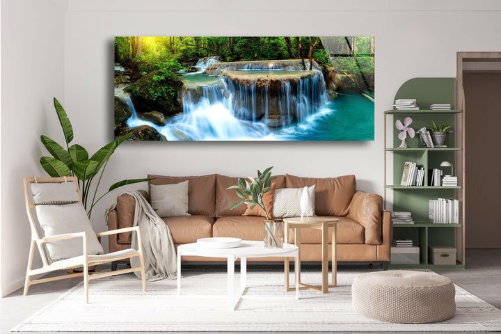 Erawan Cascade Waterfall Glass Wall Art, glass pictures for Wall, glass prints wall art