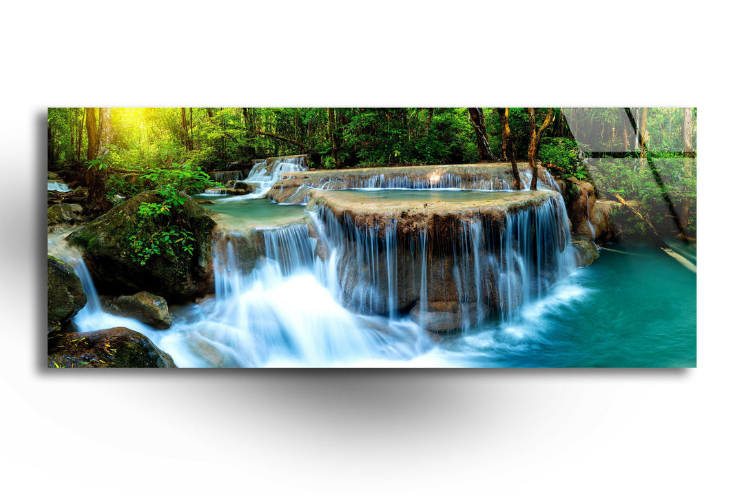 Erawan Cascade Waterfall Glass Wall Art, custom glass photo prints, large glass prints