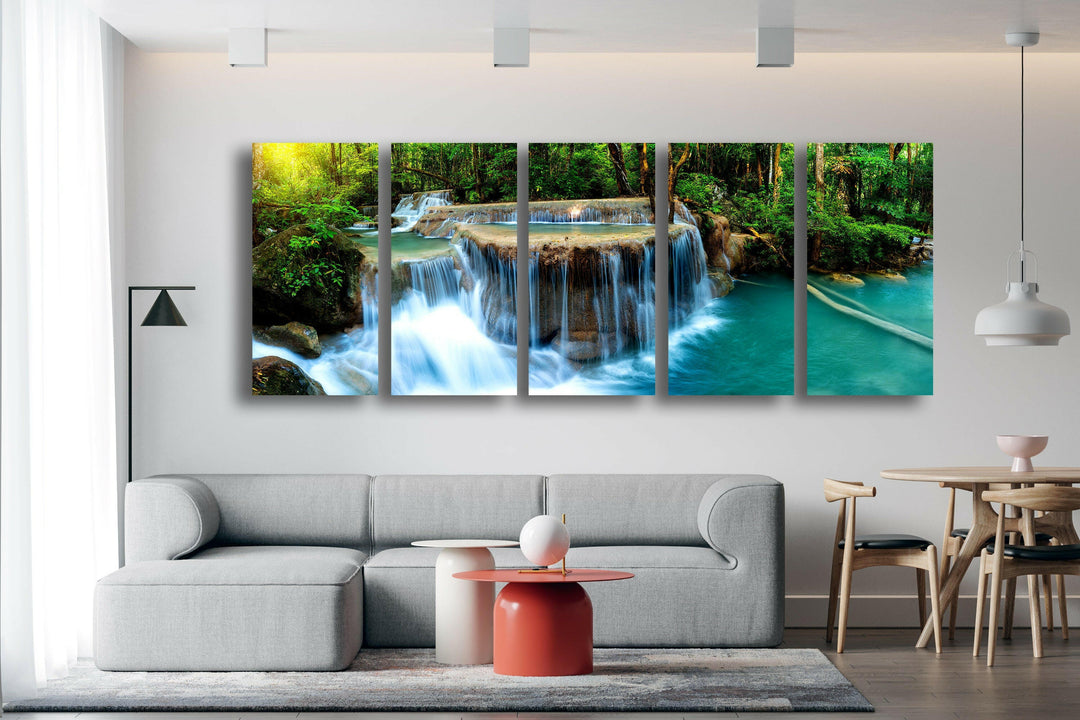 Erawan Cascade Waterfall Glass Wall Art, custom glass pictures, glass art prints