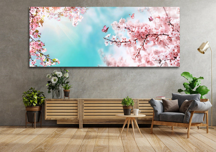 Spring Cherry Blossom Glass Wall Art, large glass photo prints, glass wall photos